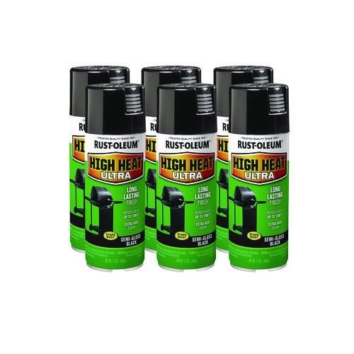 Rust-Oleum High Heat Enamel Spray Paint, Semi-Gloss Black, 12 oz, 6/Carton