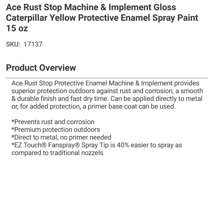 6 Cans Ace Rust Stop Caterpillar Yellow Farm & Implement Spray Paint 15oz