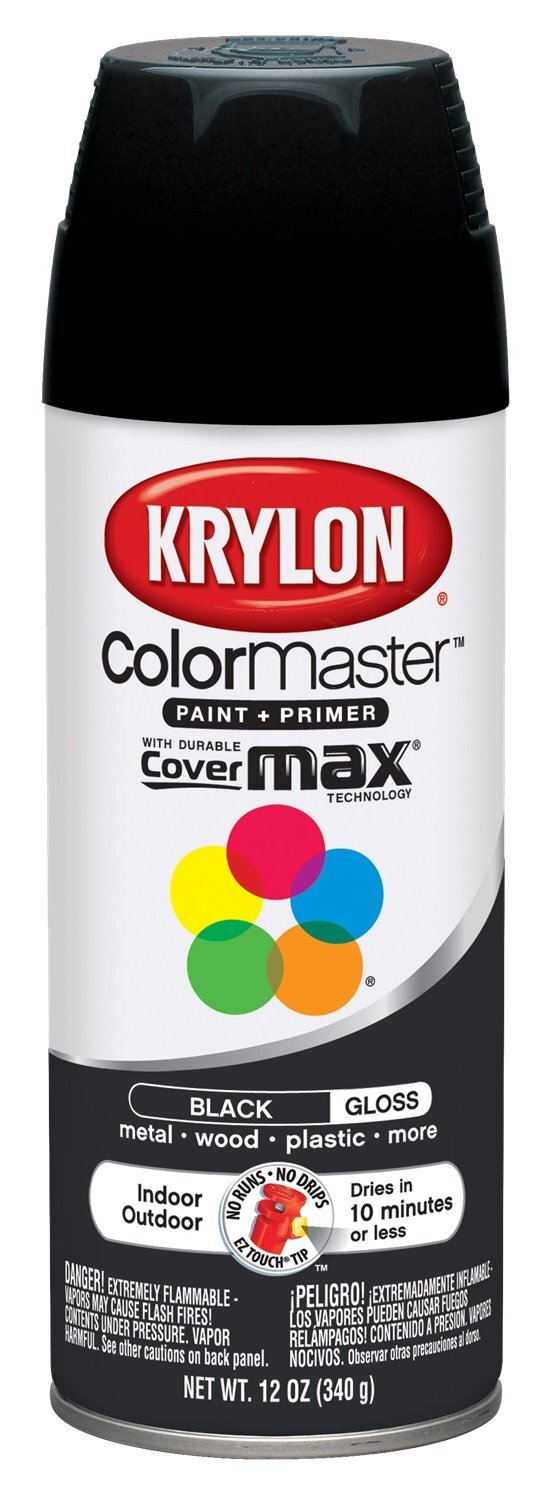 Krylon K05160107 ColorMaster Paint + Primer – Gloss Black 12 oz. Indoor/Outdoor