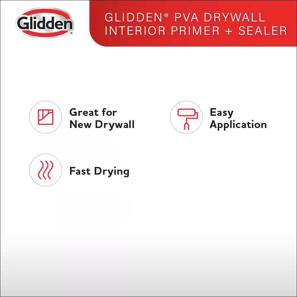 Glidden PVA White Drywall Interior Primer Paint + Sealer Latex-Based 5 Gallon