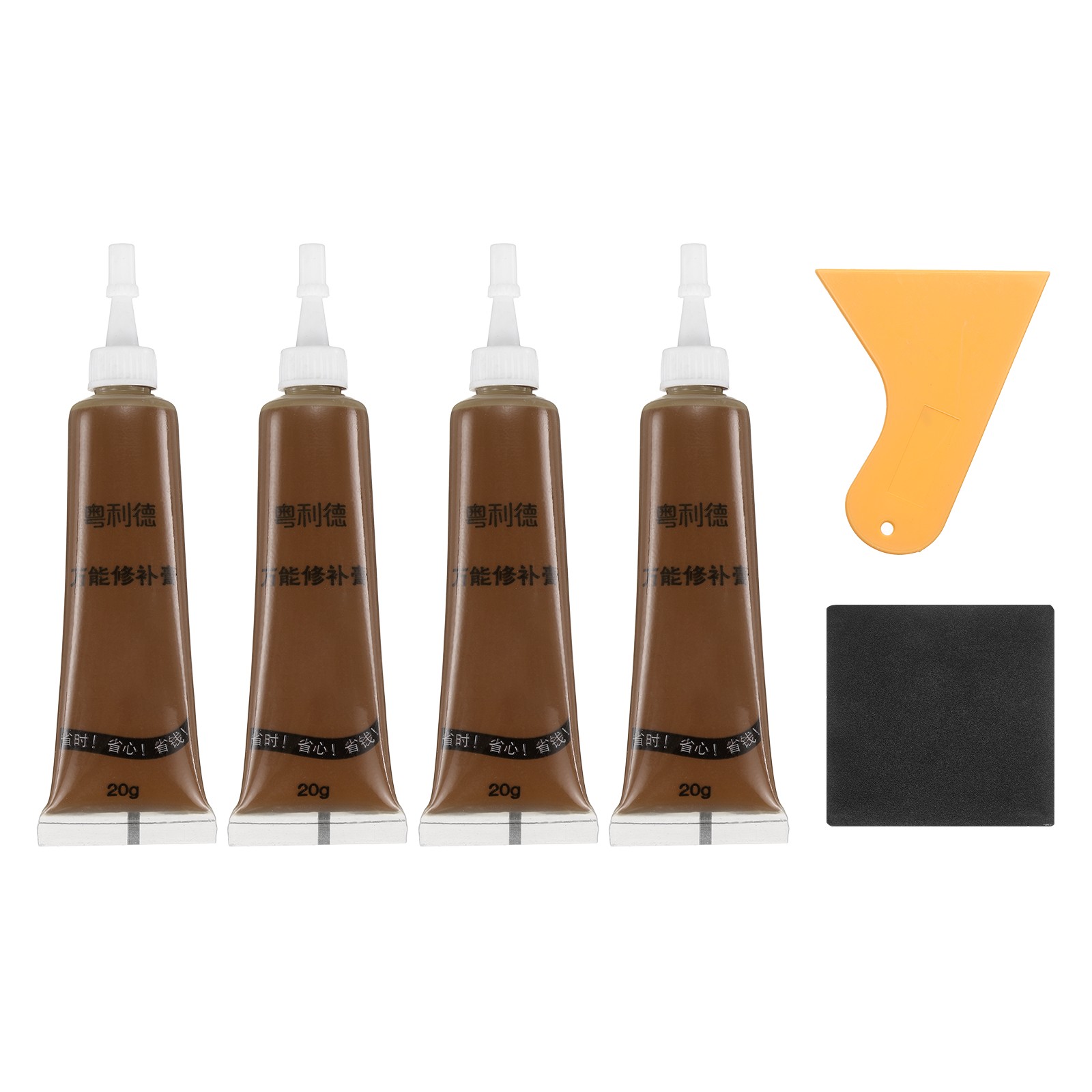 4 Pcs Wood Filler Stick with Scraper Sandpaper, Dark Coffee