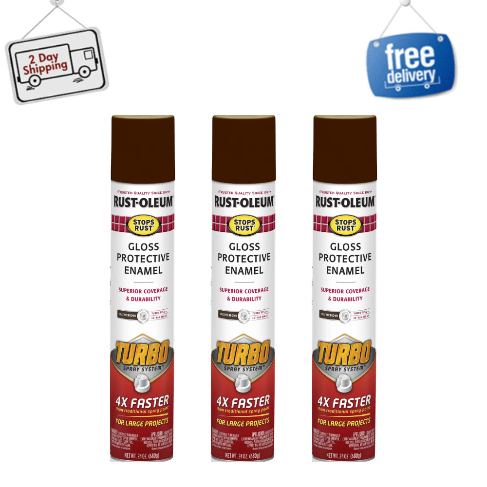 3 Pack Rust-Oleum Turbo Leather Brown Gloss Spray Paint, Outdoor Metal 24oz Can