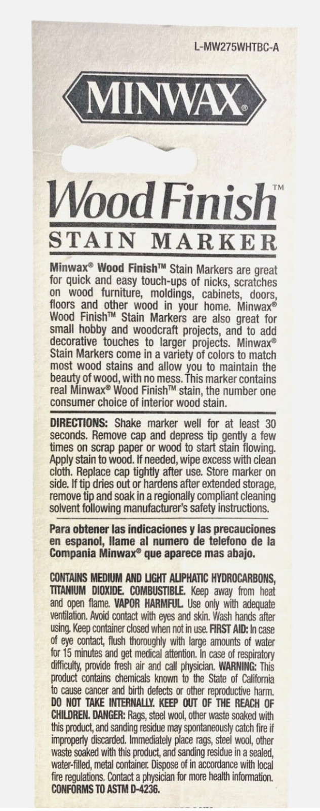 Minwax Wood Finish Stain Marker, Simply White 275, 1/3 Fl oz