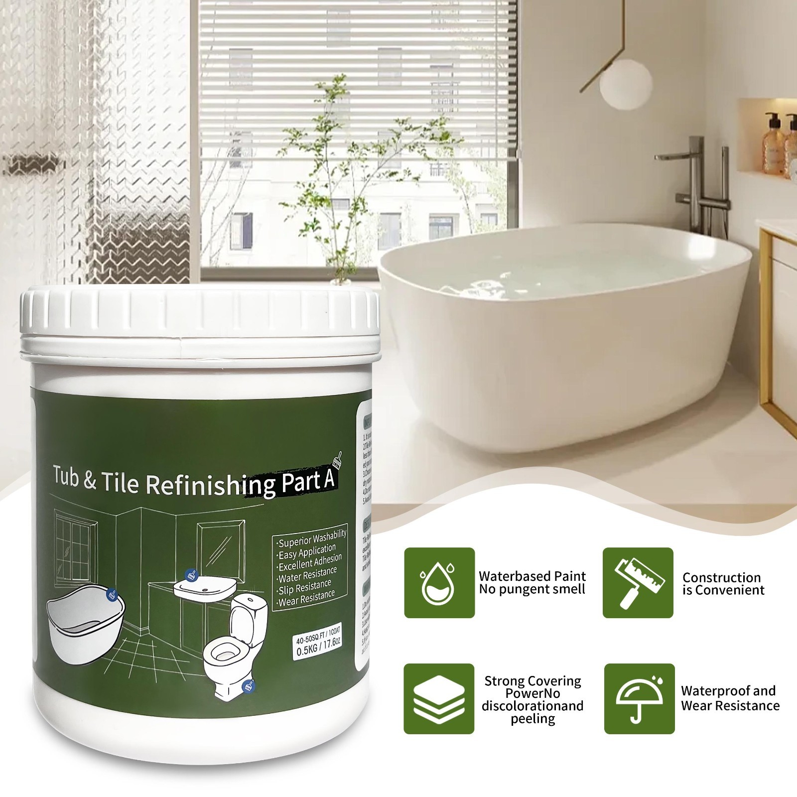 Tile paint black 16oz with 7-piece tool set, bathtub countertop renovation