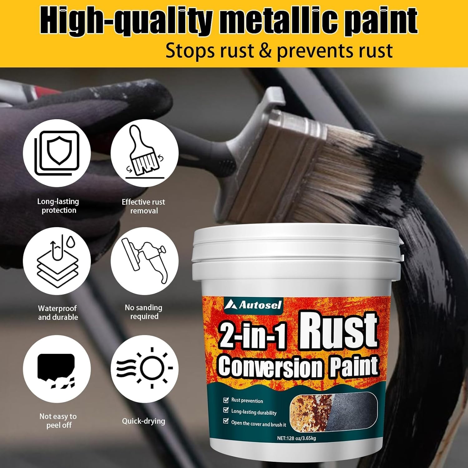 2 in 1 Rust Converter Paint 128oz Black Rust Inhibitor Metal Coating