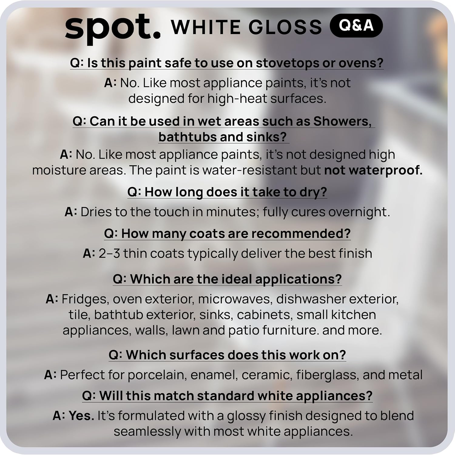 Spot. High-Gloss White Touch up Paint – Porcelain and Appliance Repair for Chips