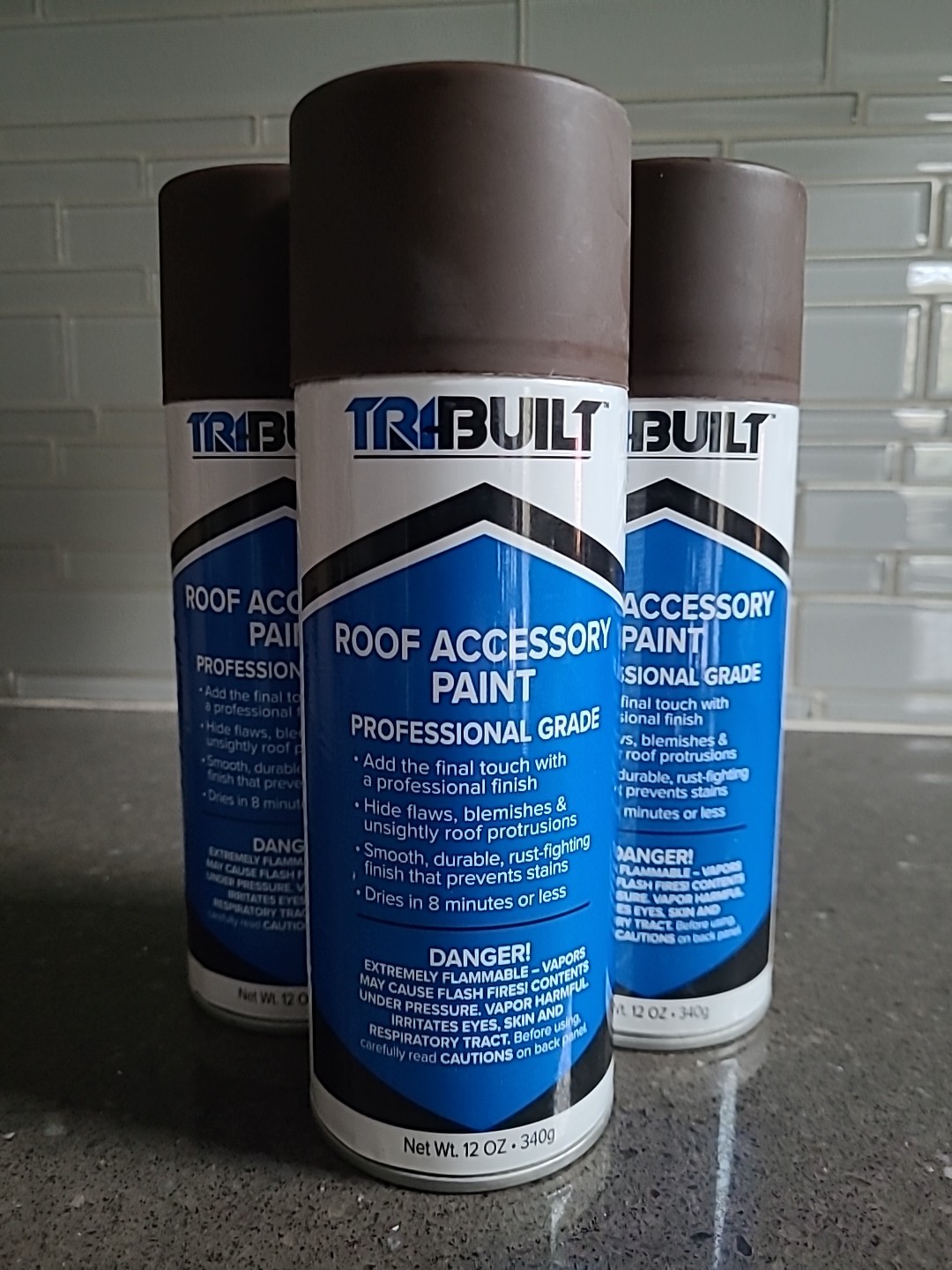 3 Pack Tri-Built BROWN Roof Accessory Paint Professional Grade 12oz