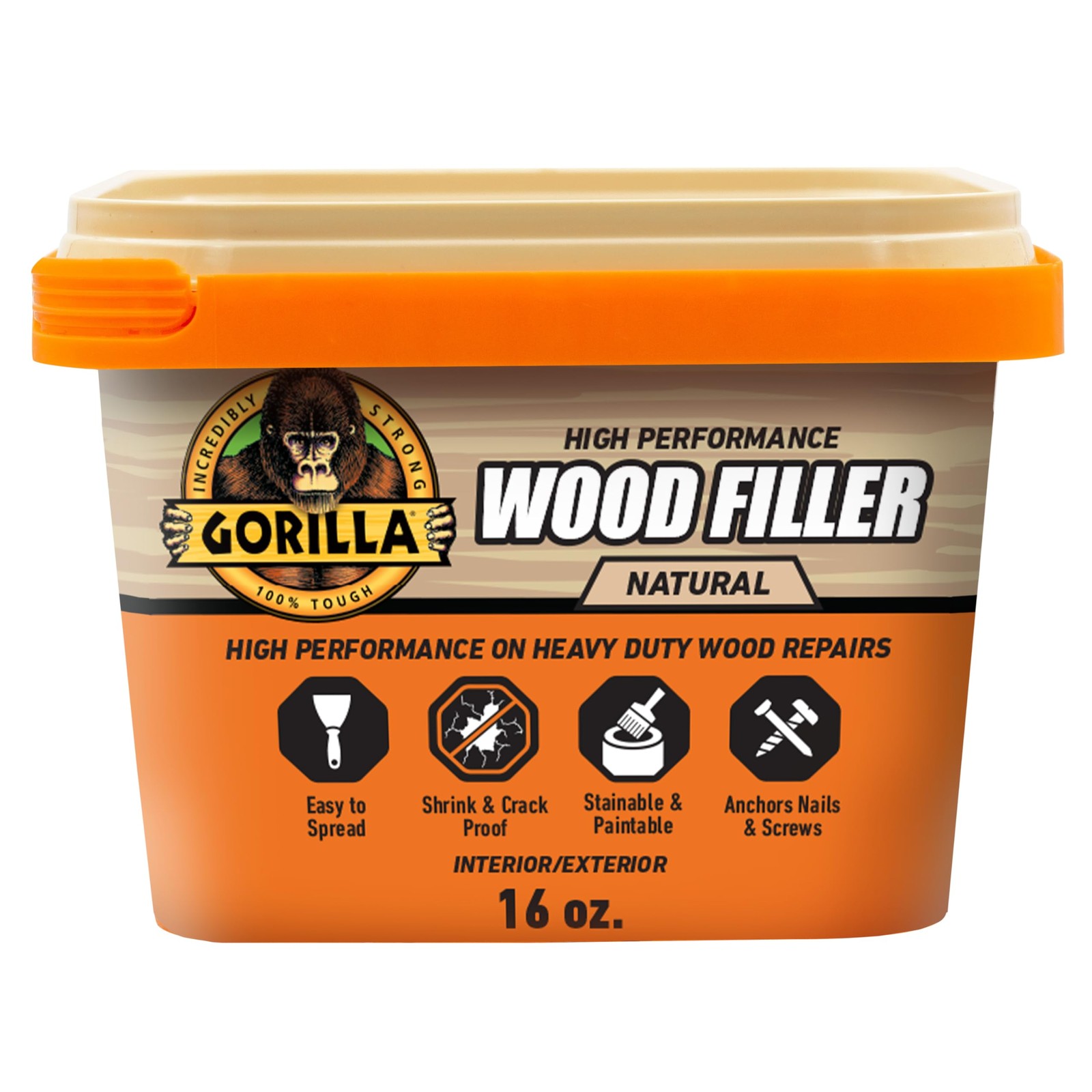 Gorilla All Purpose Wood Filler, Natural Finish, 16 Ounce Tub 1 Pack,