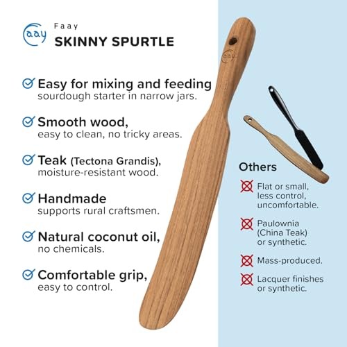 – The Original Since 2018 | Handmade Teak Spatula for Sourdough Skinny Spurtle