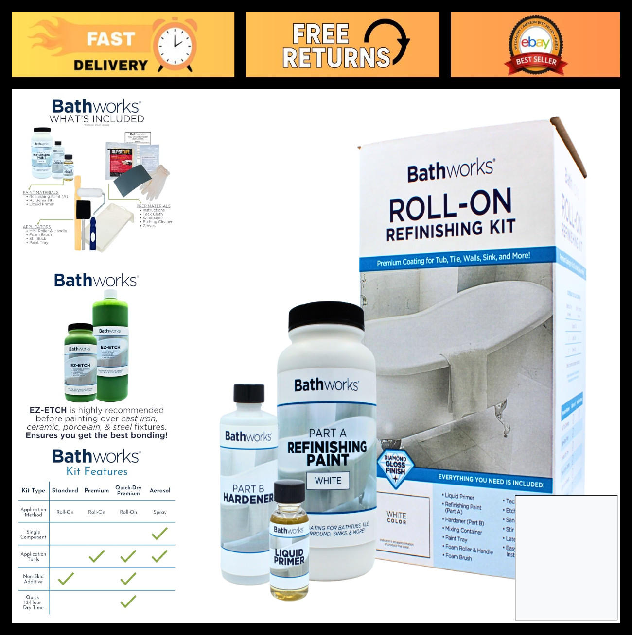 DIY High Gloss White Bath Refinishing Kit – 22oz Professional Coating Tools Incl