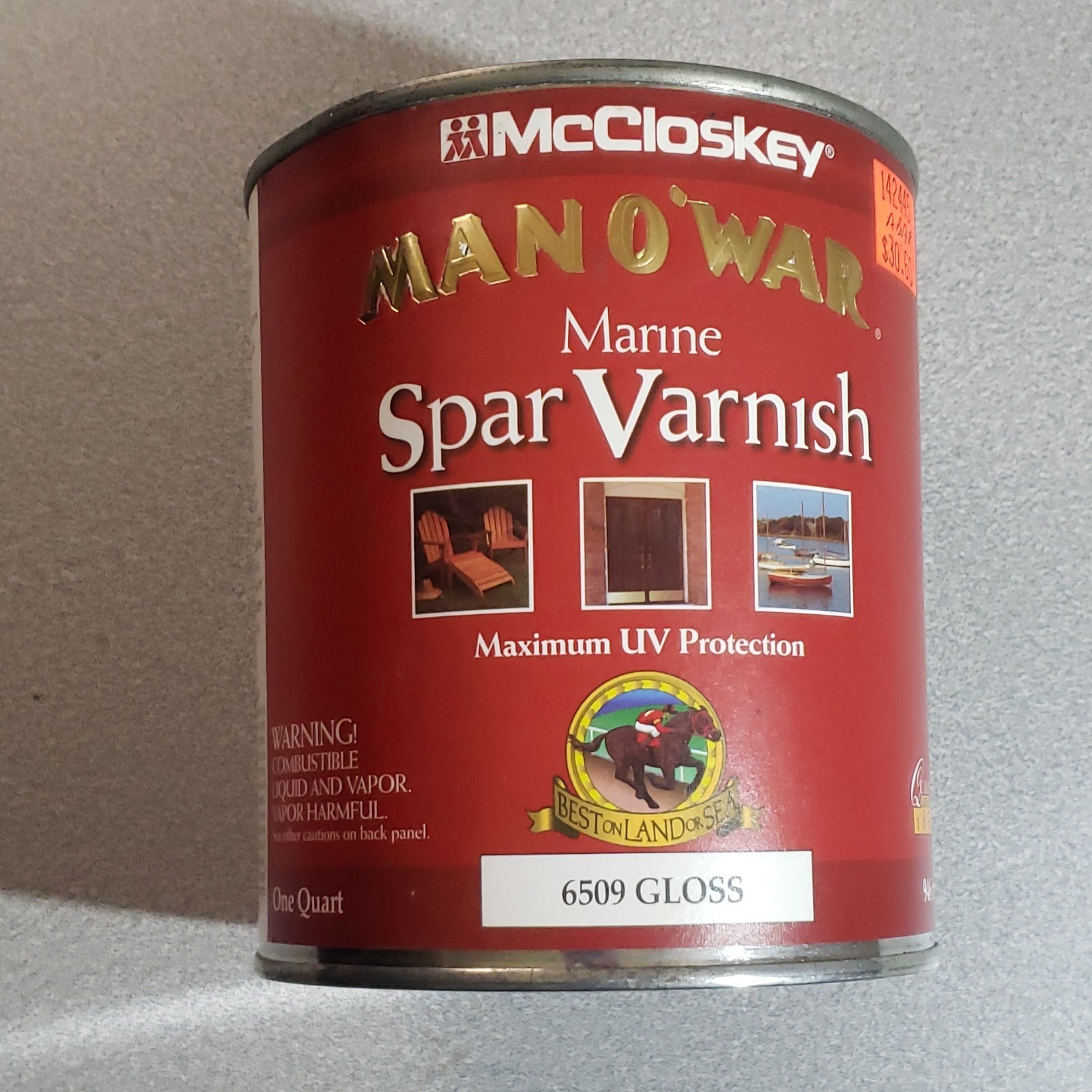 McCloskey Man O’ War Marine Spar Varnish Gloss Clear Oil Brush UV 1 Qt 6509