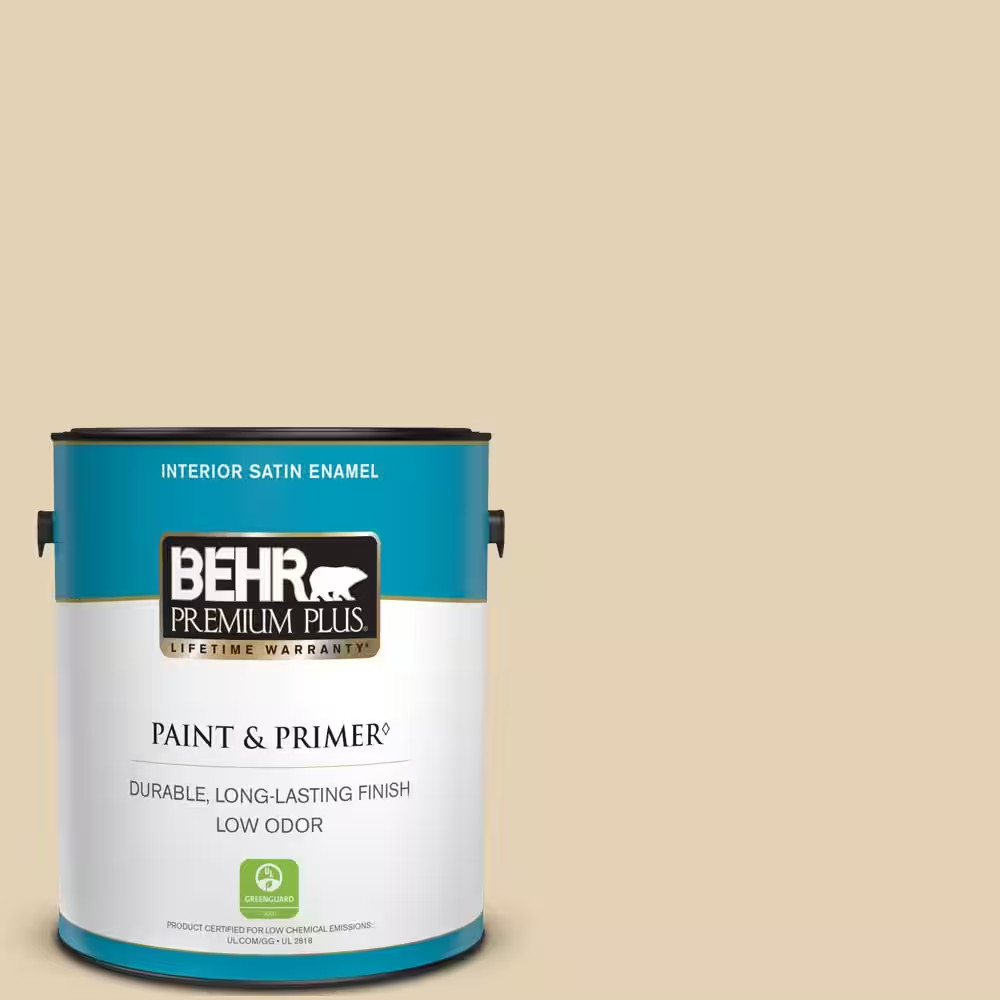 1 Gal. #N290-3 Comfy Beige Satin Enamel Low Odor Interior Paint & Primer
