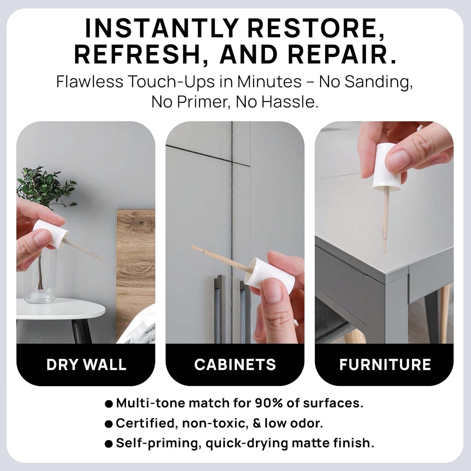 Touch-up Paint | Quick-drying, low-odour, eco-friendly formula | Three-piece set