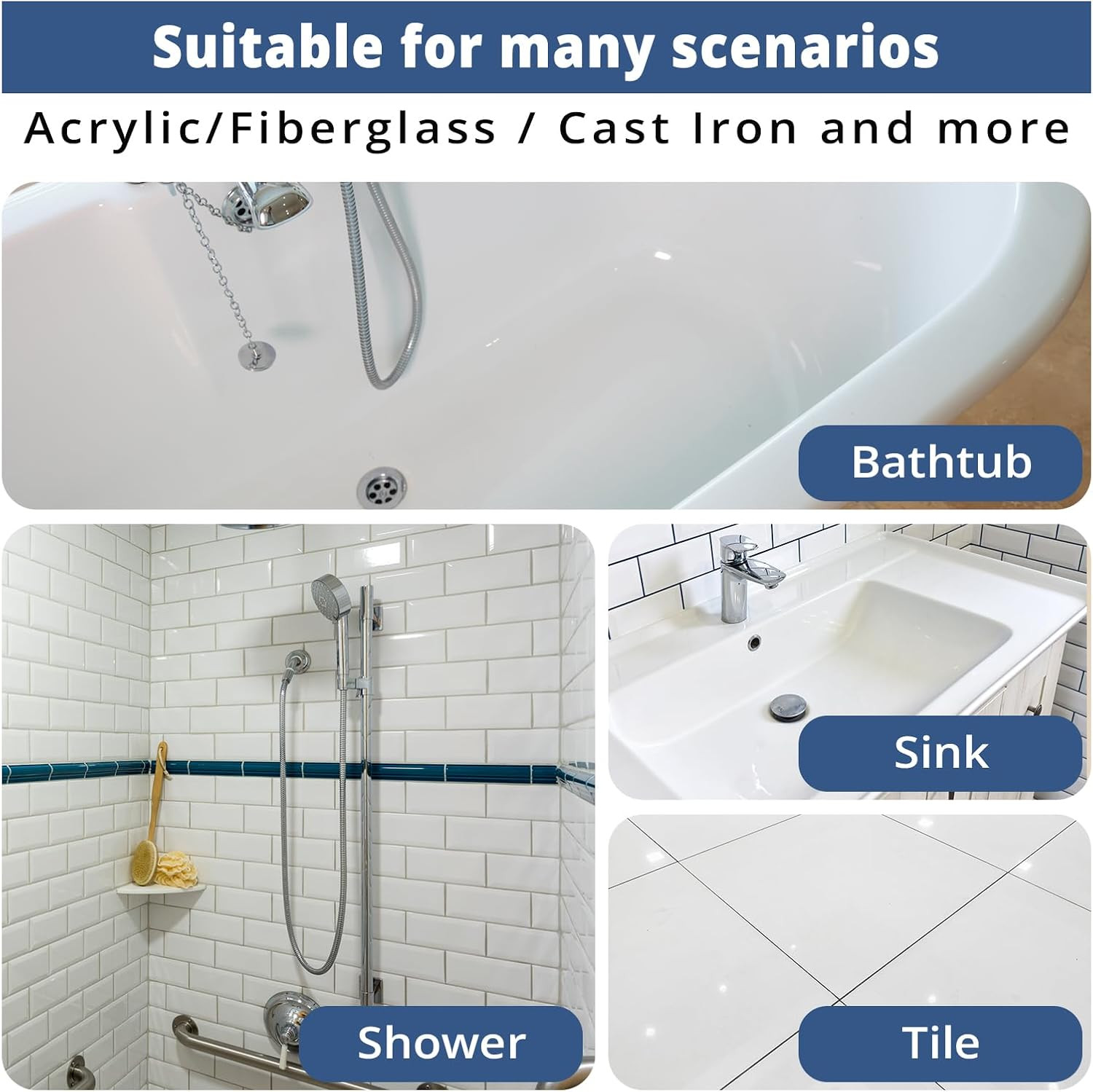 Easy Tub & Tile Refinishing Kit – White Water-Based Paint & Tools, 35oz