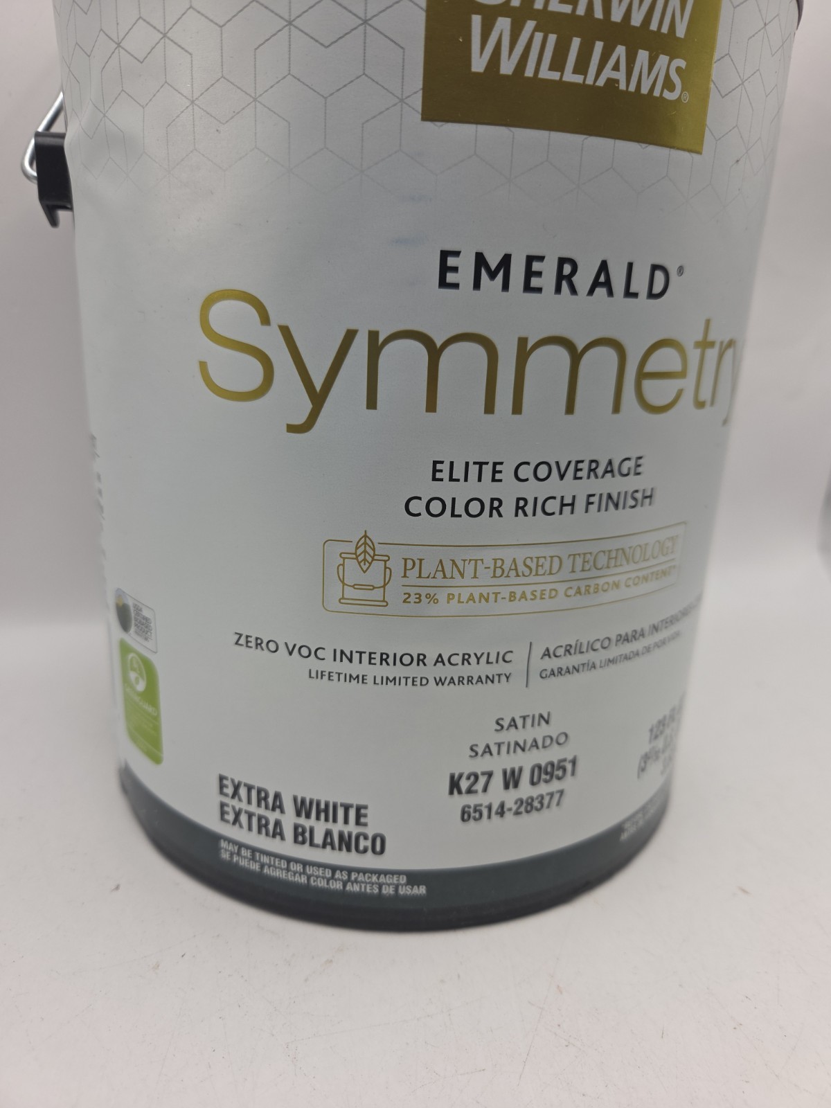 1 Gallon Sherwin Williams Emerald Symmetry Color Extra White Satin Interior