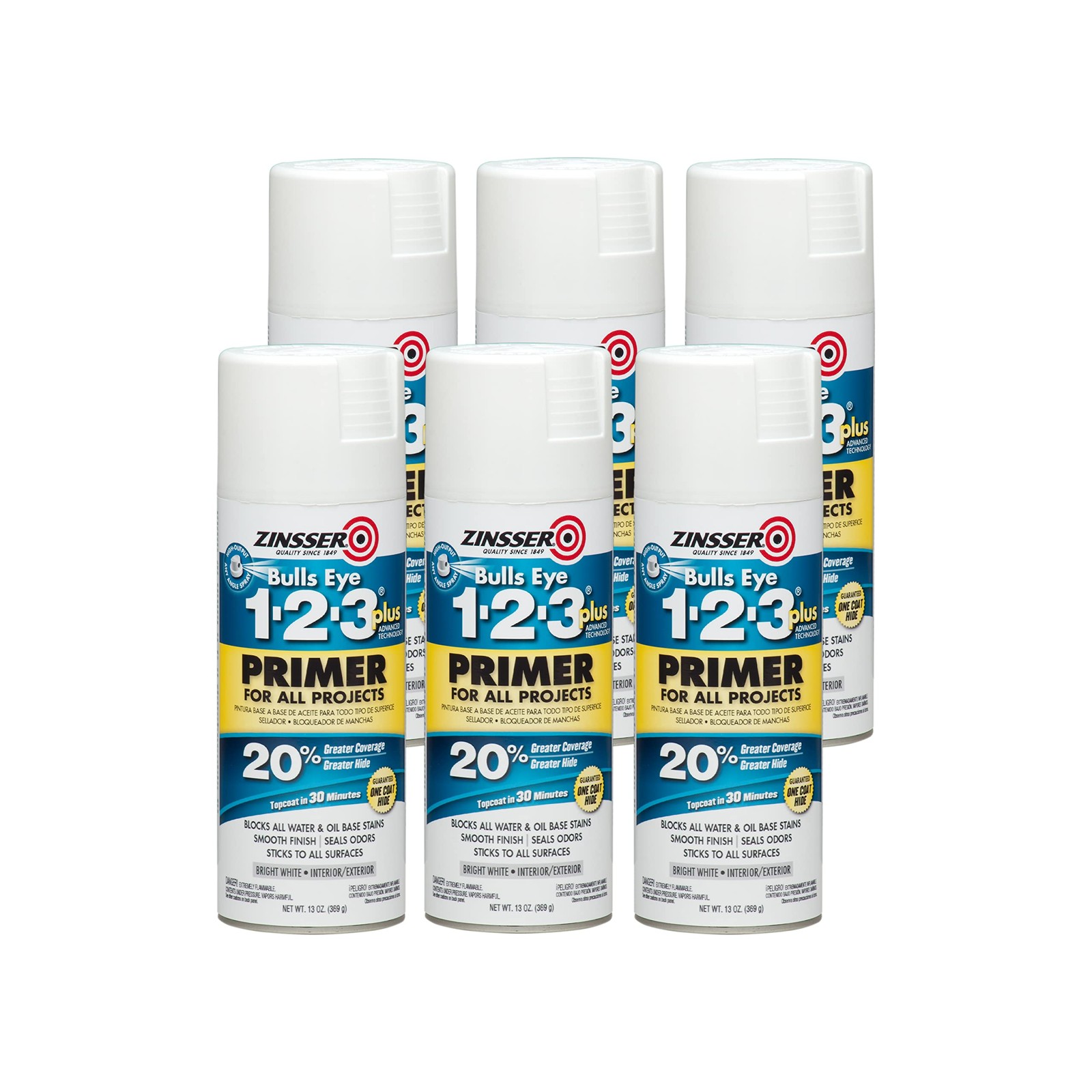Zinsser 272479-6PK Bulls Eye 1-2-3 Plus Spray Primer, 13 oz, White, 6 Pack