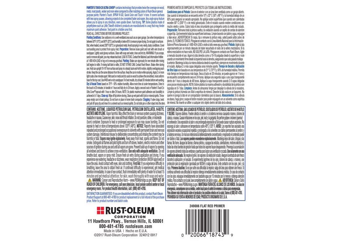 Rust-Oleum 334018 PAINTER’S Touch Spray Primer, Flat, Red, 12 oz, Aerosol Can