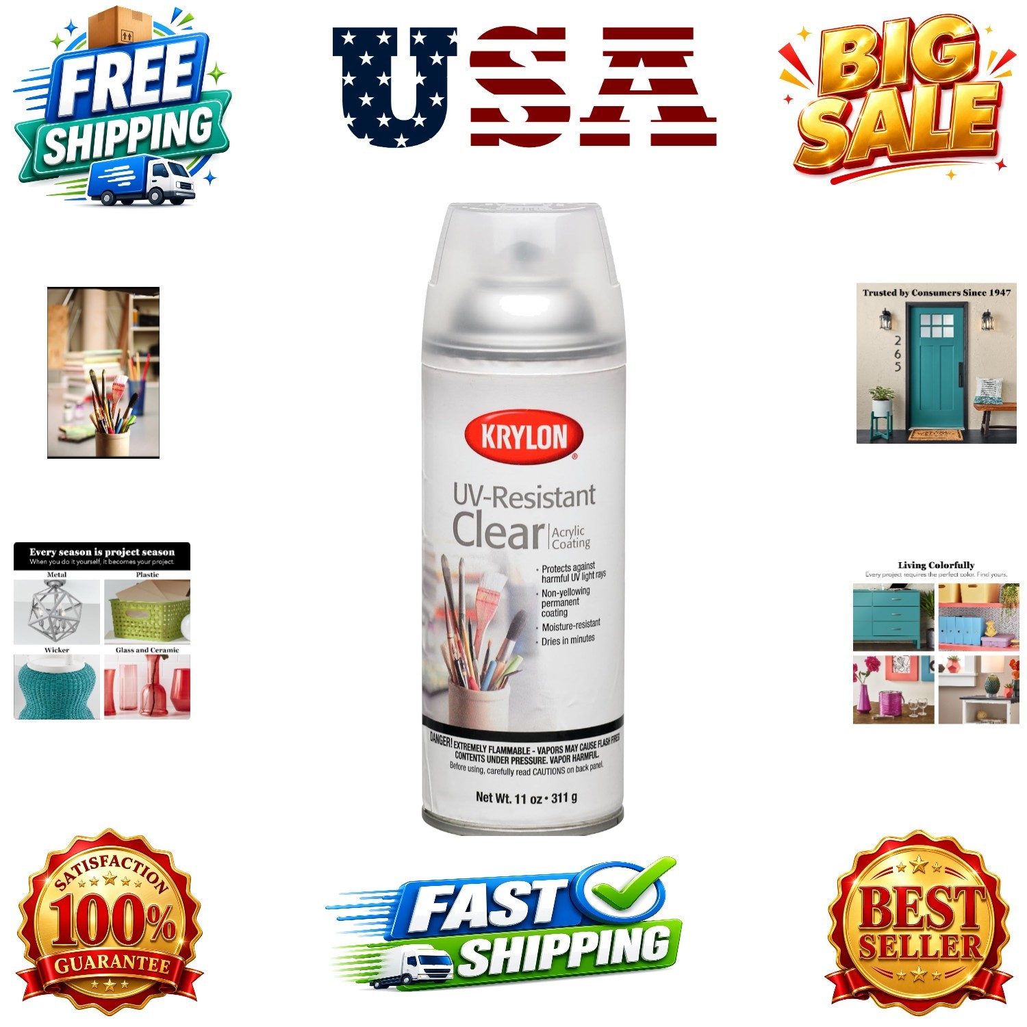 Spray Paint, Clear, Gloss, Solvent, 11 oz 007-1 Each