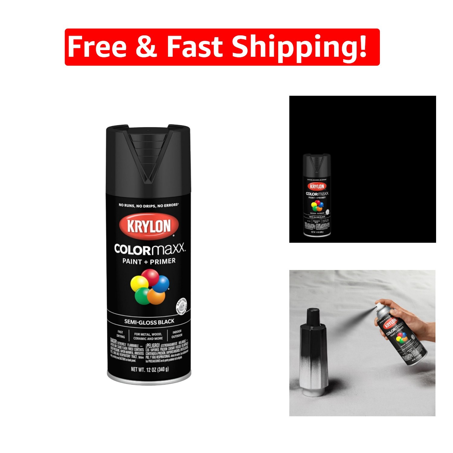 Krylon Colormaxx 12oz Semi-Gloss Black Spray Paint – Fast Dry & Rust Resistant