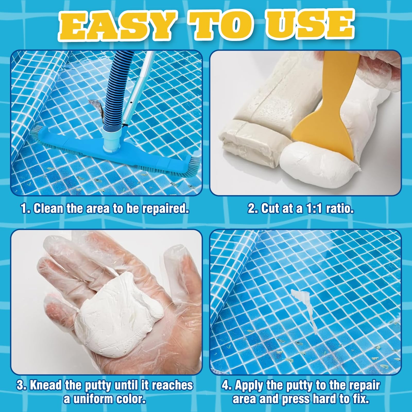 Epoxy Putty, 17.6 oz. Pool Underwater or Above Fast Repair, Fix White