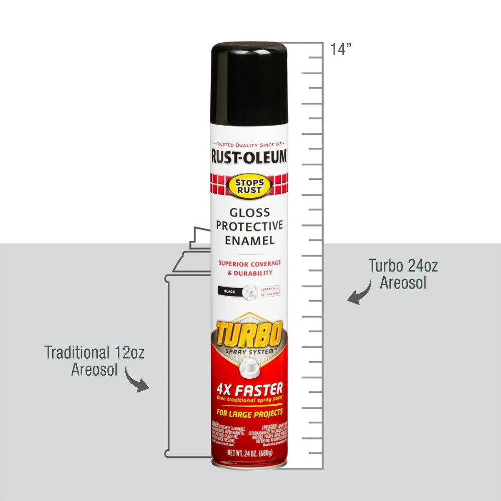 2 Pack Rust-Oleum Stops Rust, Gloss Black, Turbo Spray Paint, 24 oz, Protective