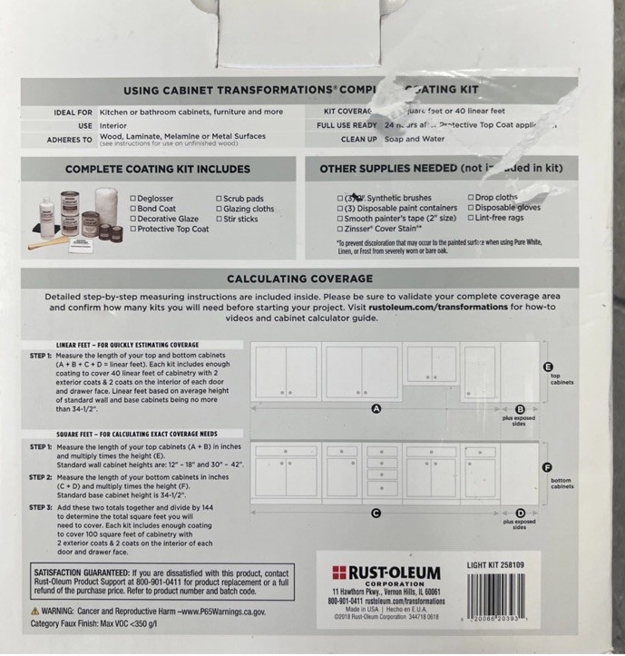 Rust-Oleum Cabinet Transformations Complete Coating Kit Light Tint Base 258109