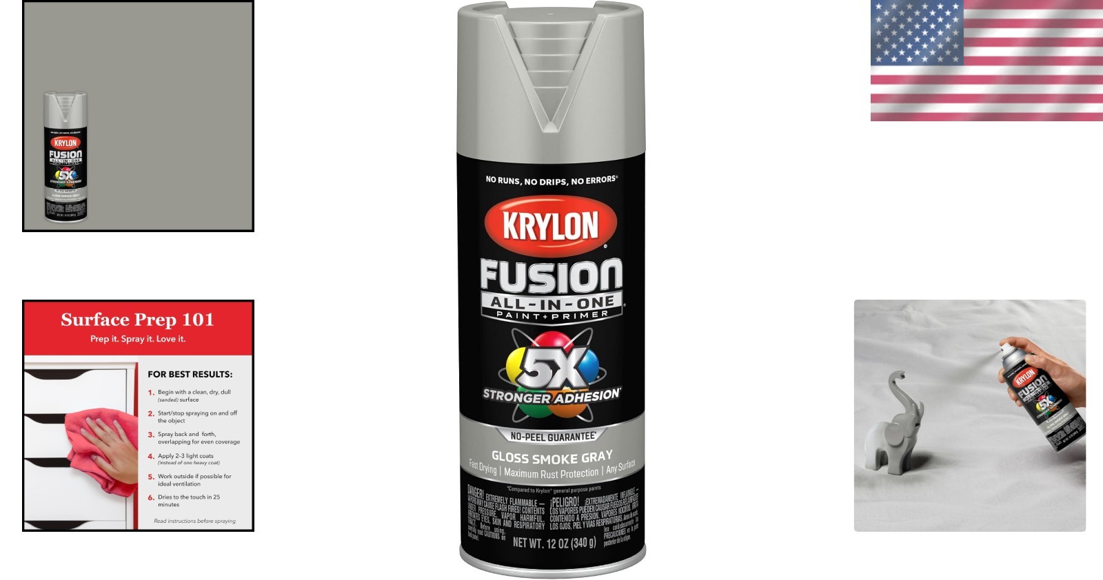 Fusion All-In-One Spray Paint – 12 oz Gloss Smoke Gray for Indoor/Outdoor Use