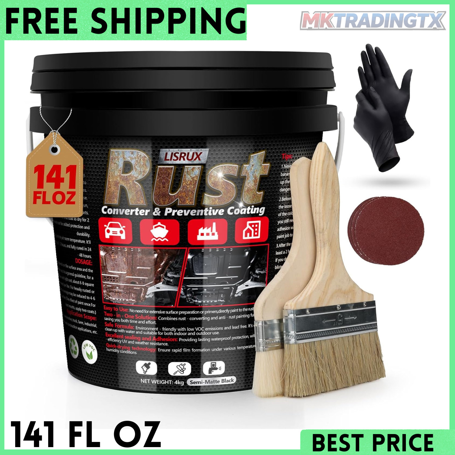 Rust Converter & Metal Primer, 141 Fl Oz Black Rust Inhibitor Paint for Metal…
