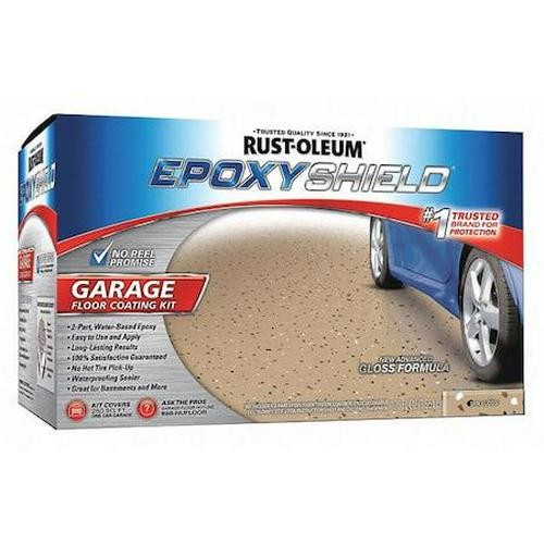 RustOleum Garage Floor Epoxy Kit Tan 120oz Gloss Paint Concrete Coating 250sqft