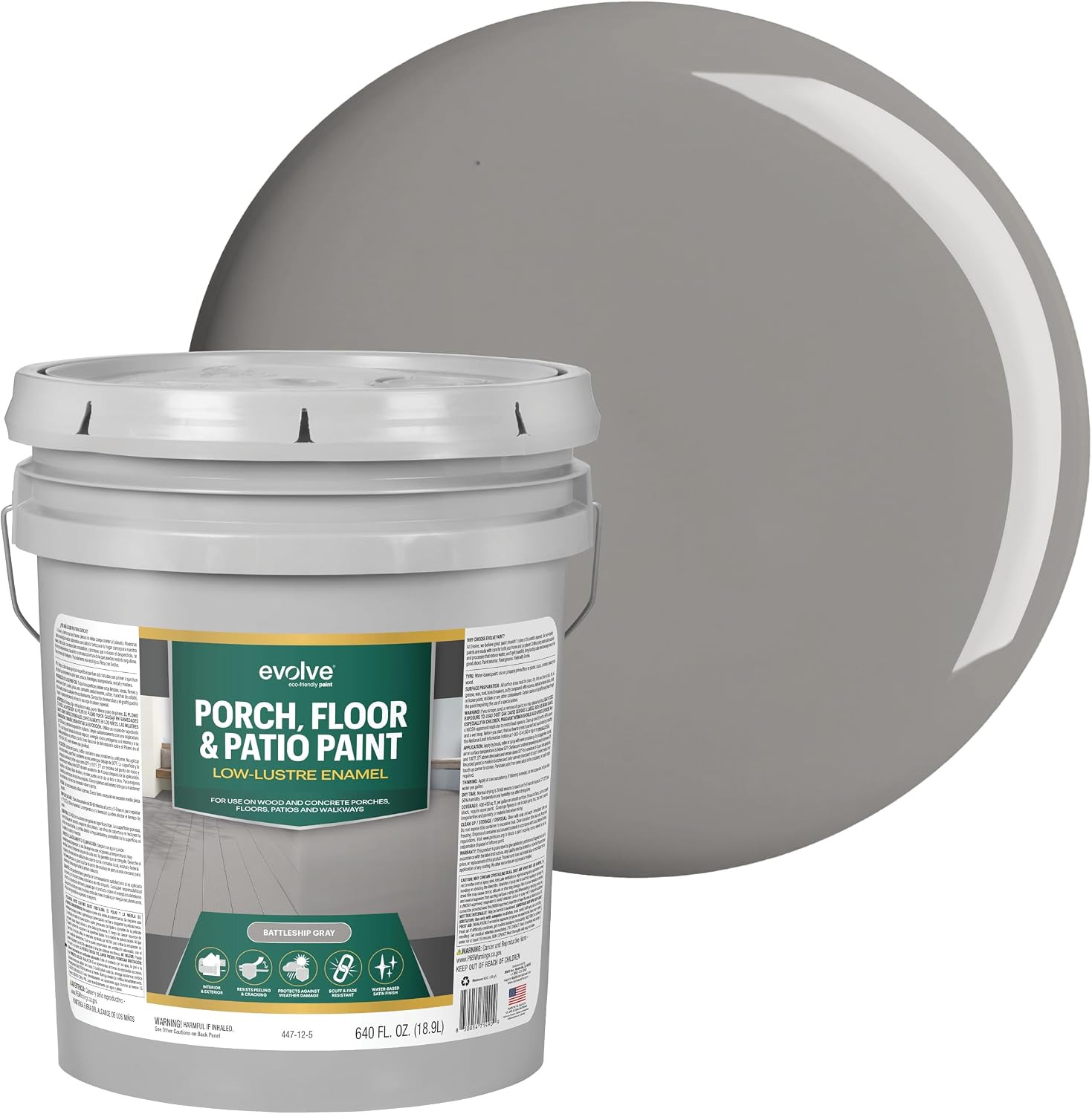 EVOLVE Porch & Floor Paint Battleship Gray 5 Gallon Interior Exterior Coating