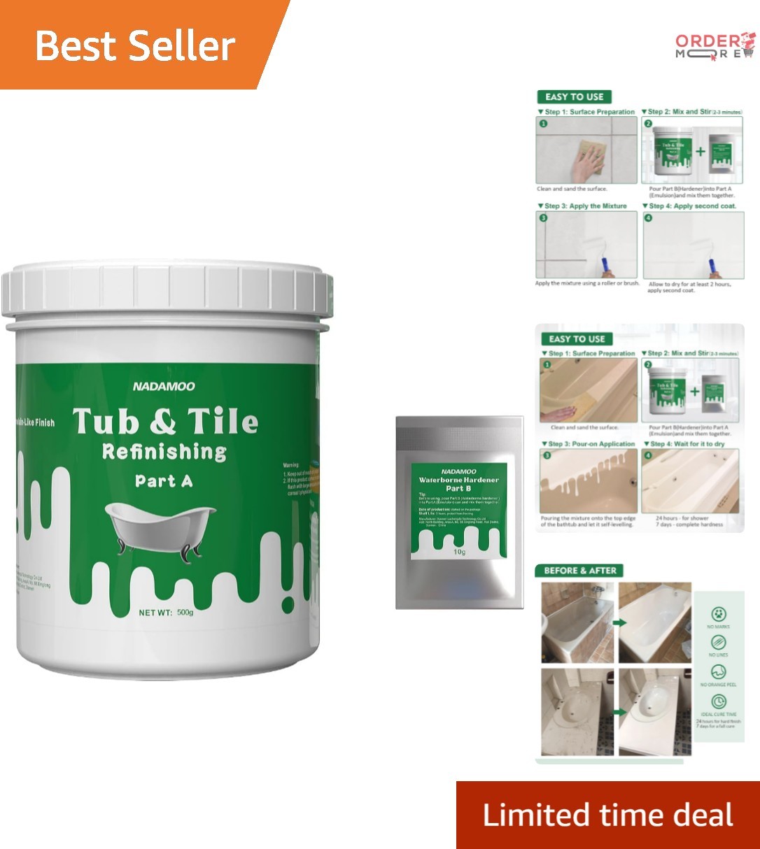 Tub Tile Refinishing Kit White Water Resistant Low Odor 17.5 oz