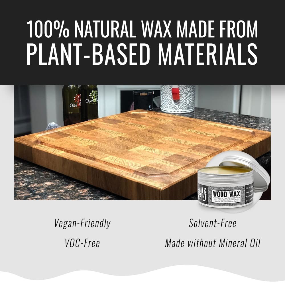 Wood Wax for Finishing Unfinished Furniture, Cutting Boards, Food Grade Vegan 16