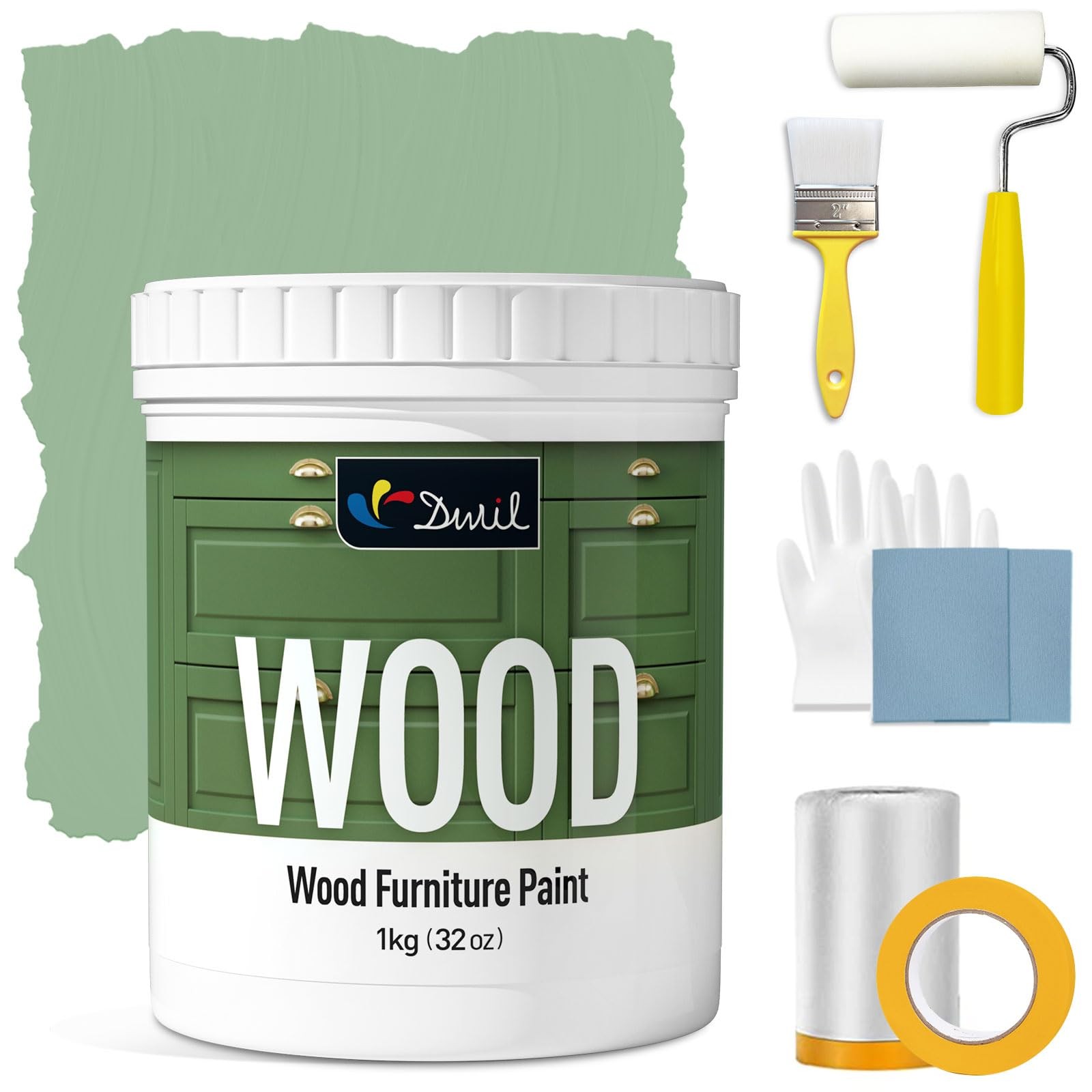 DWIL 32oz Matte Finish Furniture Paint Wood Cabinets Doors Tables Dressers Green