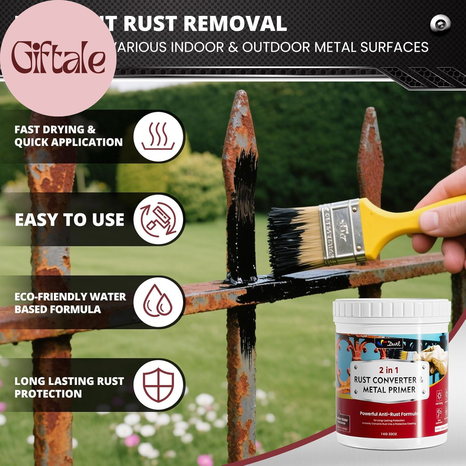 Rust Converter for Metal, 2 in 1 Rust Converter Paint and Primer, Converts Rust