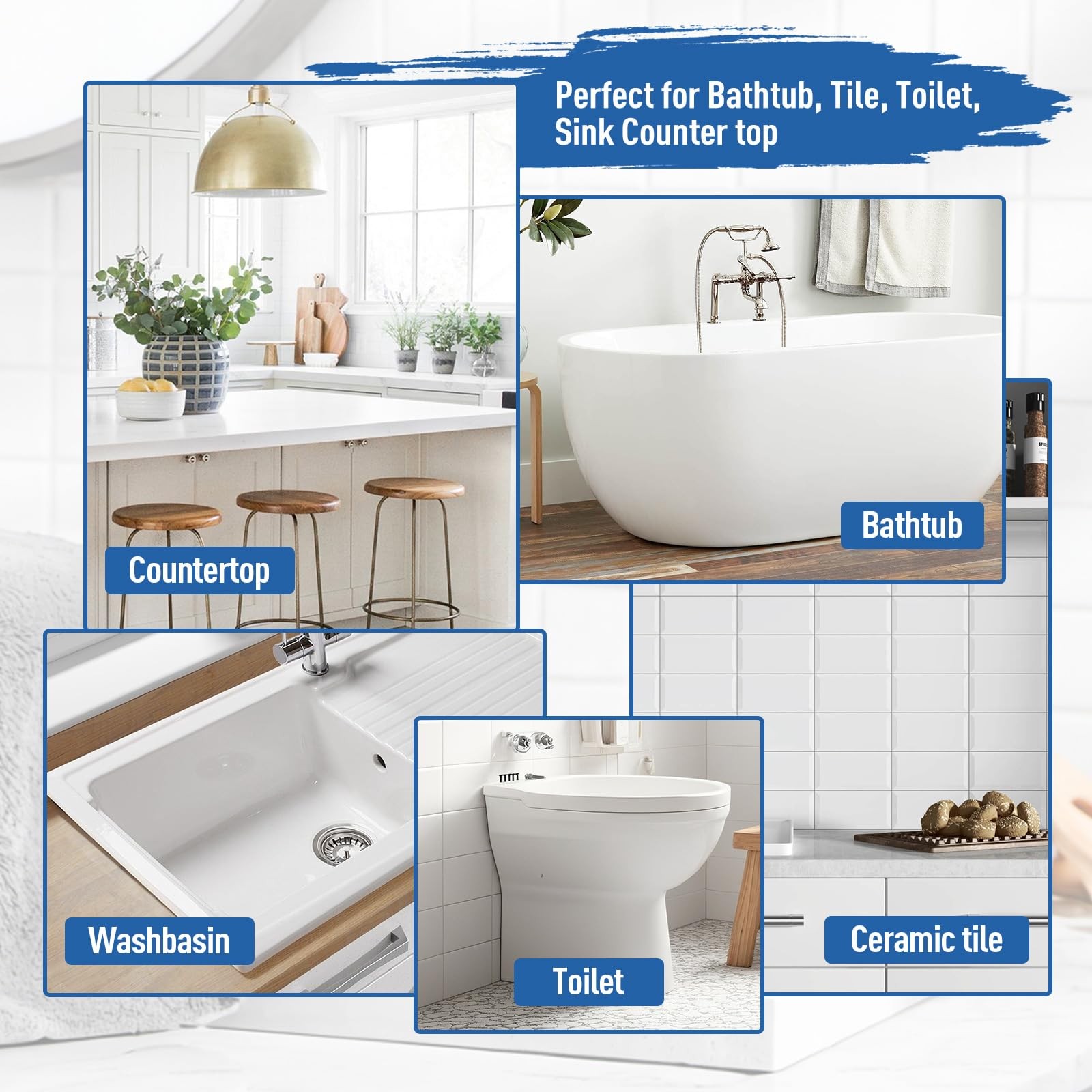 Tub and Tile Paint, Gloss White Tile Paint Refinishing Kit for Bathtub, Sink,…