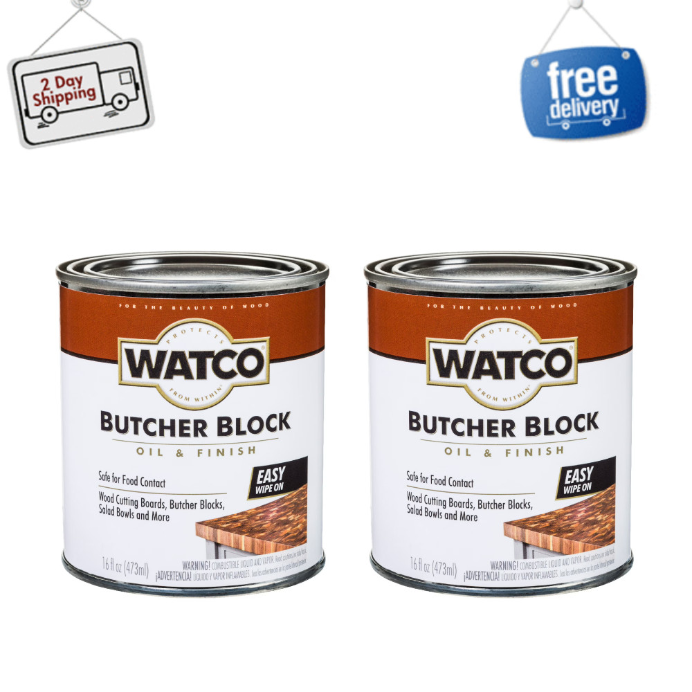 2 Pack Rust-Oleum Watco Butcher Block Oil, Clear, Wood Finish, Food Safe, 16 oz
