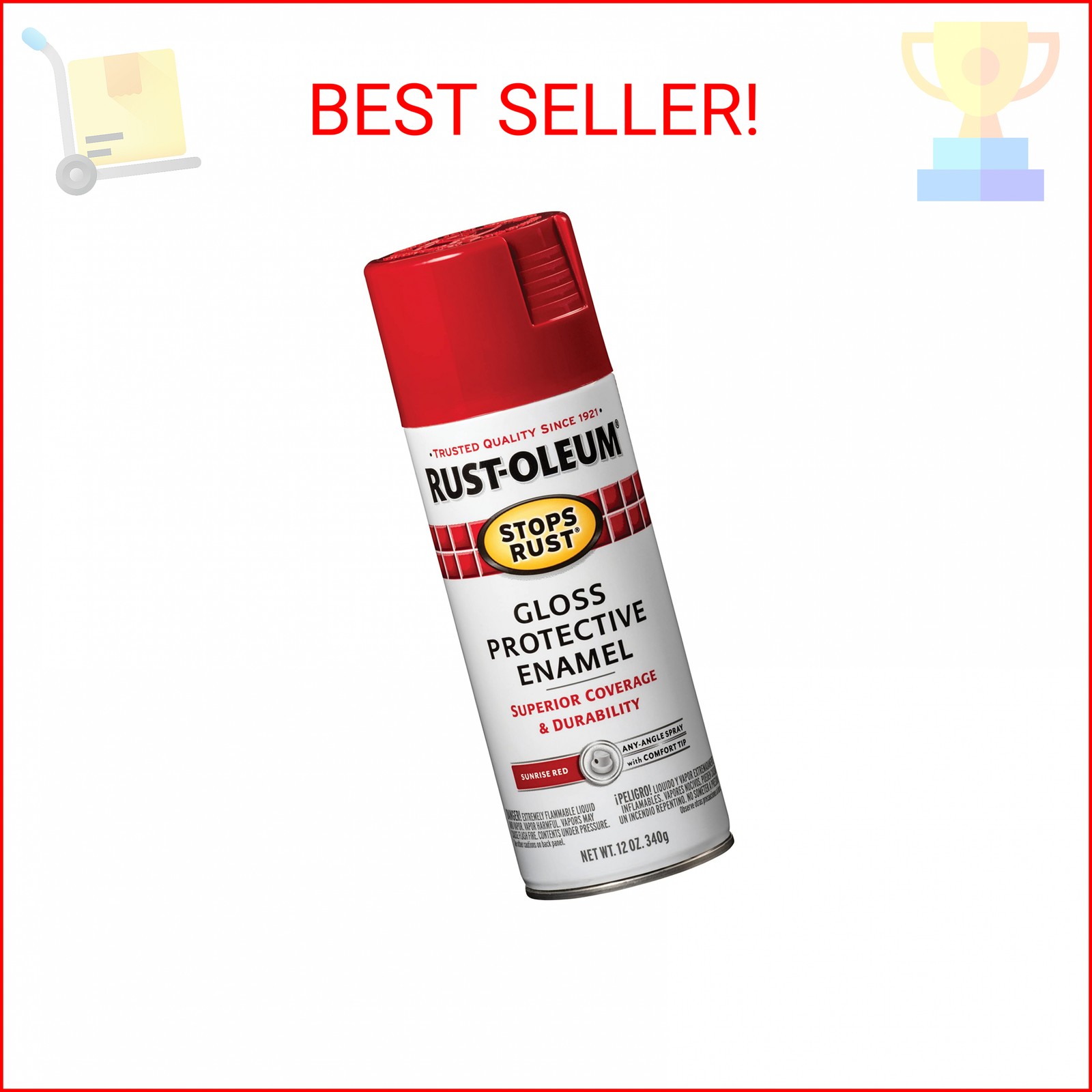 Rust-Oleum 7762830 Stops Rust Spray Paint, 12 oz, Gloss Red Sunrise