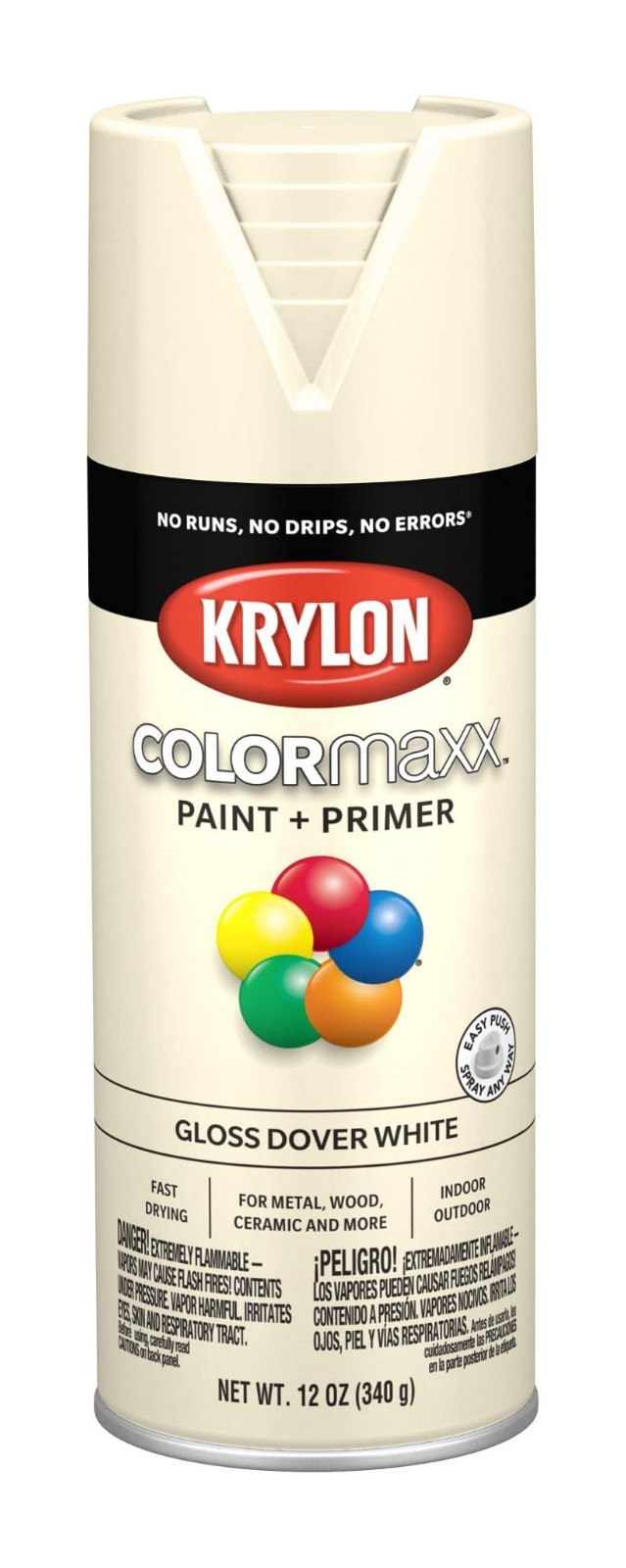 Gloss Dover White Spray Paint & Primer, 12oz Indoor/Outdoor Use, Fast Drying Fin