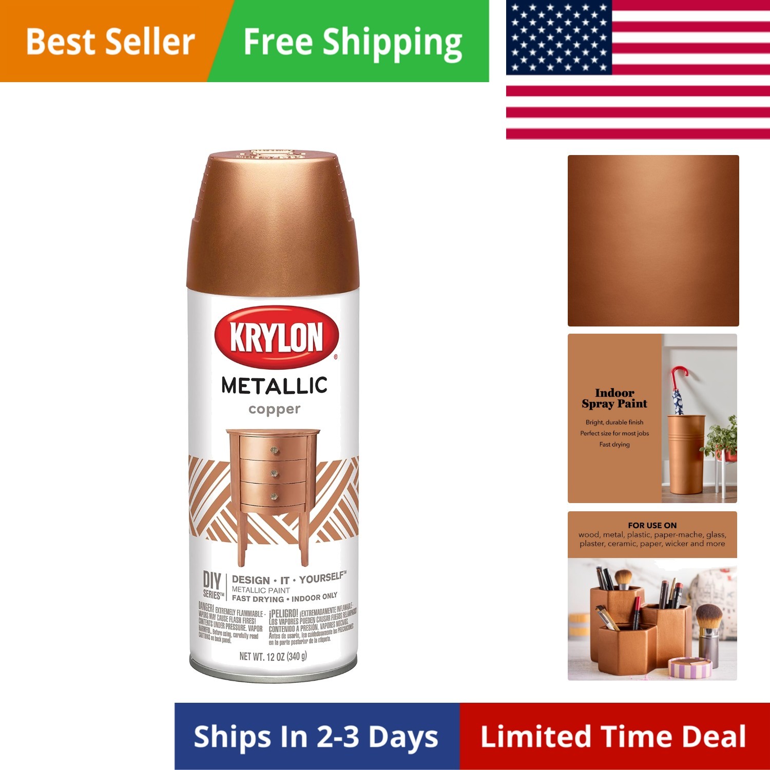 K02203 General Purpose, 12 Ounces BRILLIANT SPRAY PAINT METALLIC COPPER