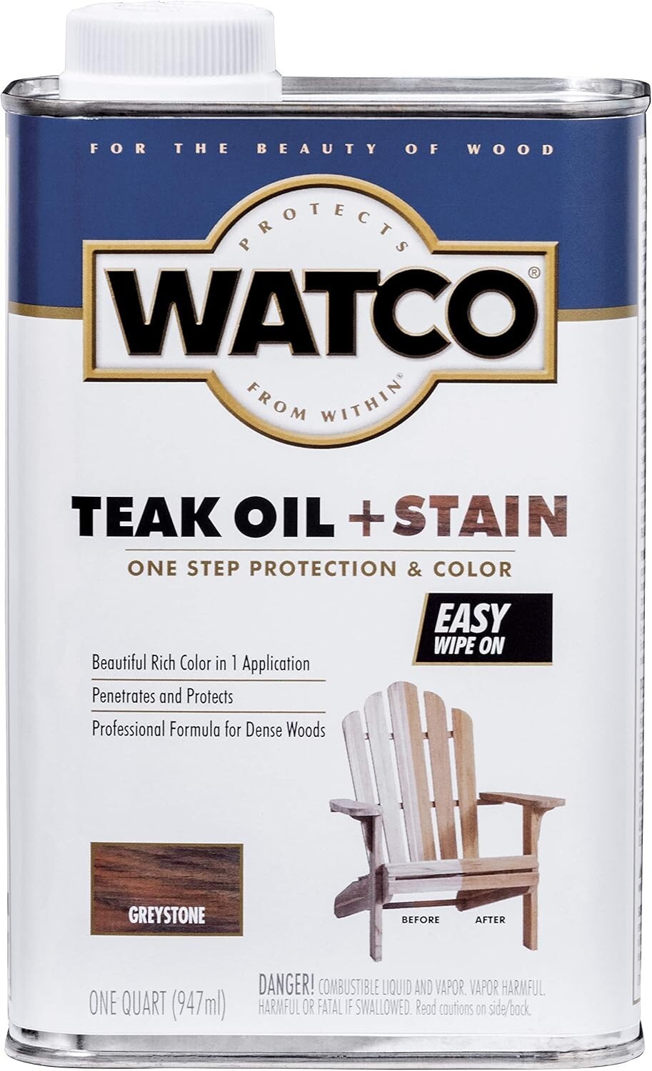 Watco 348759 Teak Oil Plus Stain, One Step Protection 1 – Quart Greystone