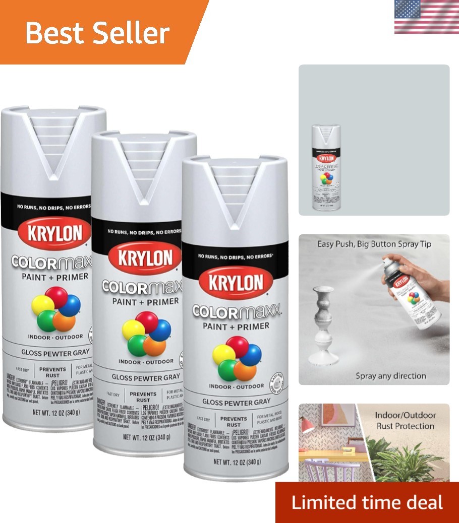 COLORmaxx 3-Pack Gloss Pewter Gray Spray Paint & Primer for Indoor/Outdoor Use