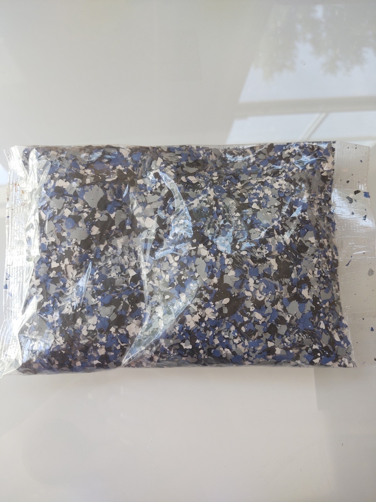 Epoxy Floor Color Flakes / Vinyl Chips – Blue Gray Black White Mix Unopened Bag