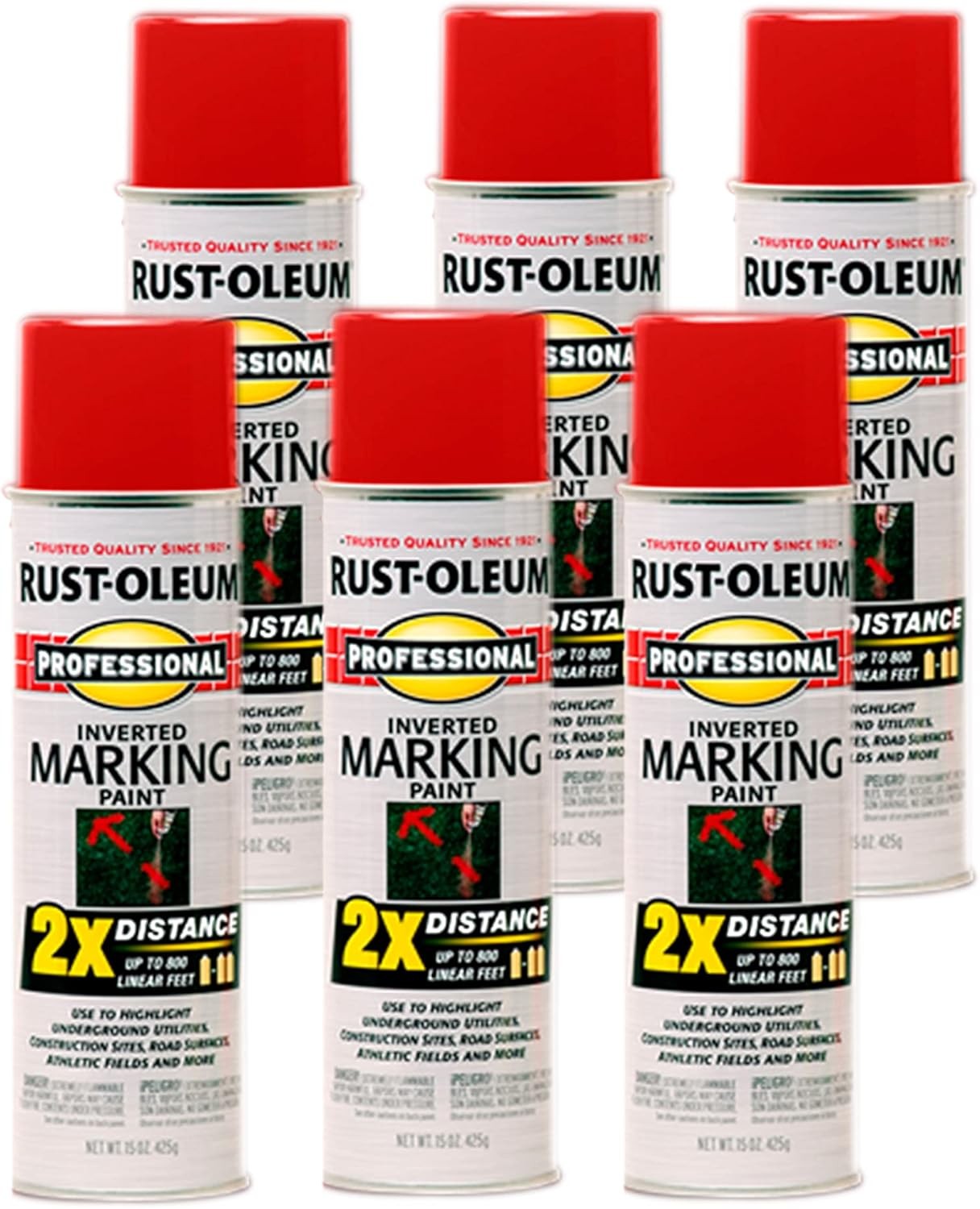 Professional 2X Distance Inverted Marking Spray Paint, 15 oz, White, 6 Pack