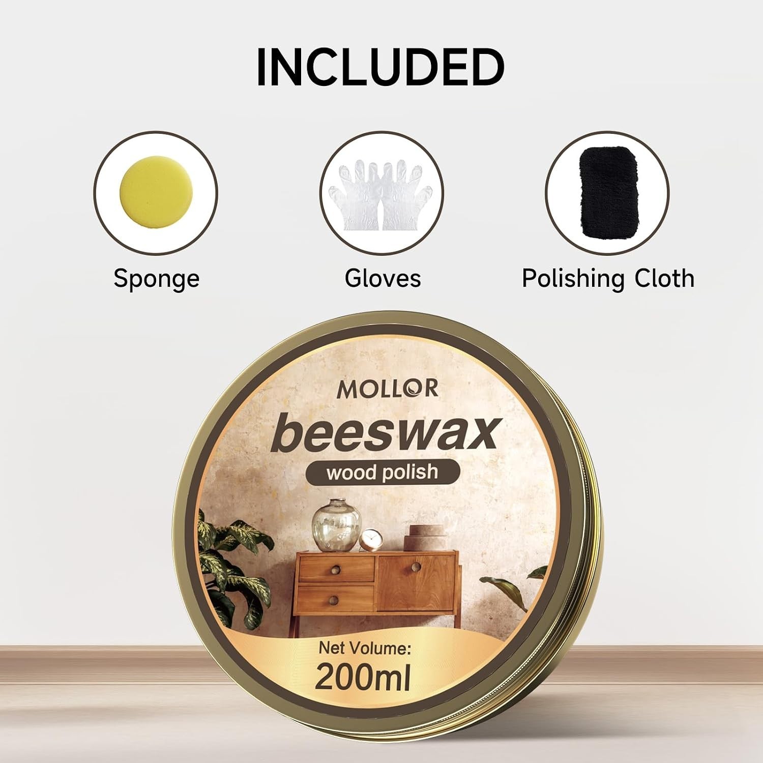 Multipurpose Beeswax Polish for Wood – 200g Furniture Care with Sponge & Cloth
