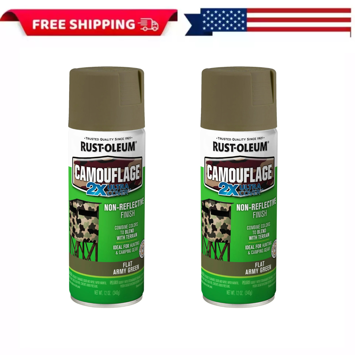 Army Green, Rust-Oleum Camouflage 2X Ultra Cover Spray Paint, 12 oz (Pack of 2)