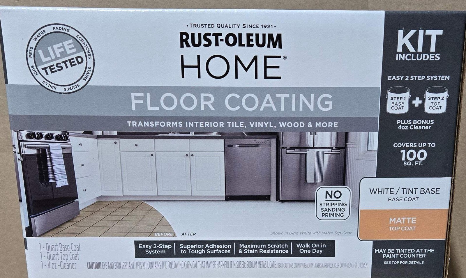 Rust-Oleum Home 1 qt. Ultra White Interior Floor Base Matte Clear Coating Kit 36