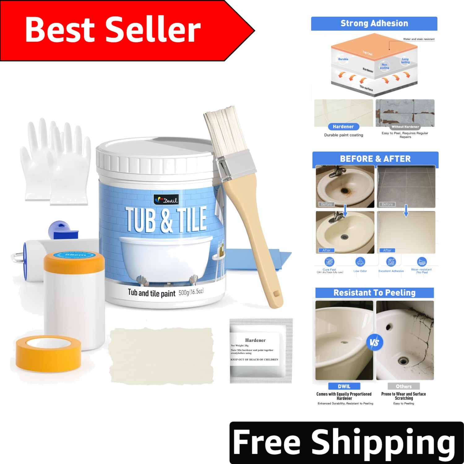 Complete Bathroom and Kitchen Tile Paint Kit with Tools – Durable & Easy Cleanup