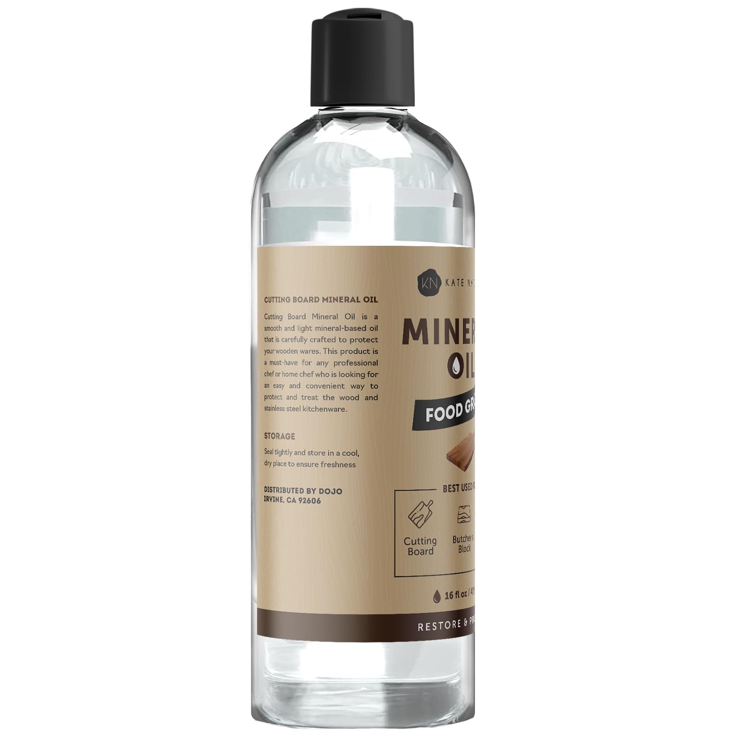 Kate Naturals Mineral Oil for Wood Cutting Board, Butcher 16 fl oz, Clear
