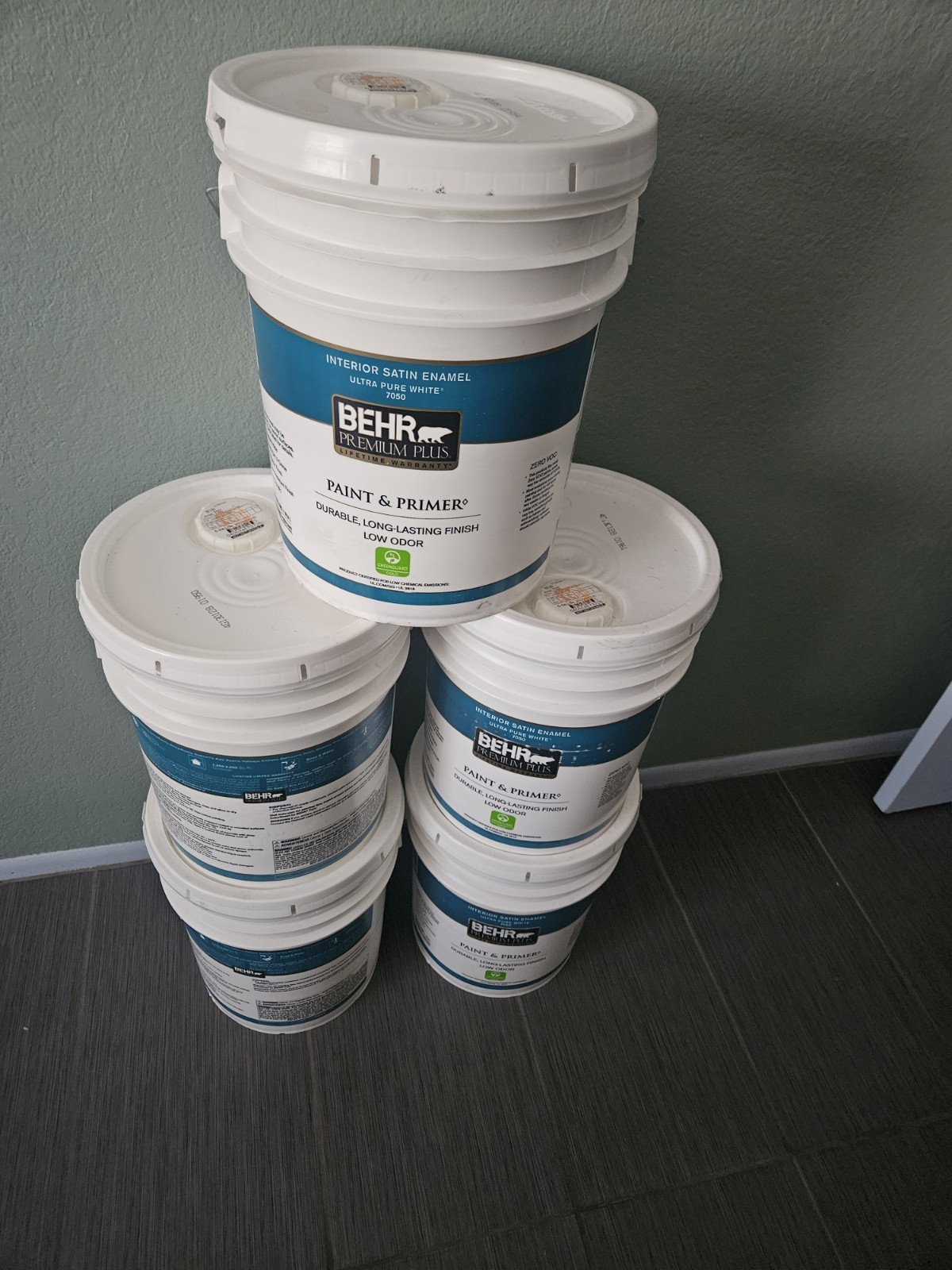 Behr Premium Plus Interior Satin Paint & Primer Linen White 5 gal Base 7050