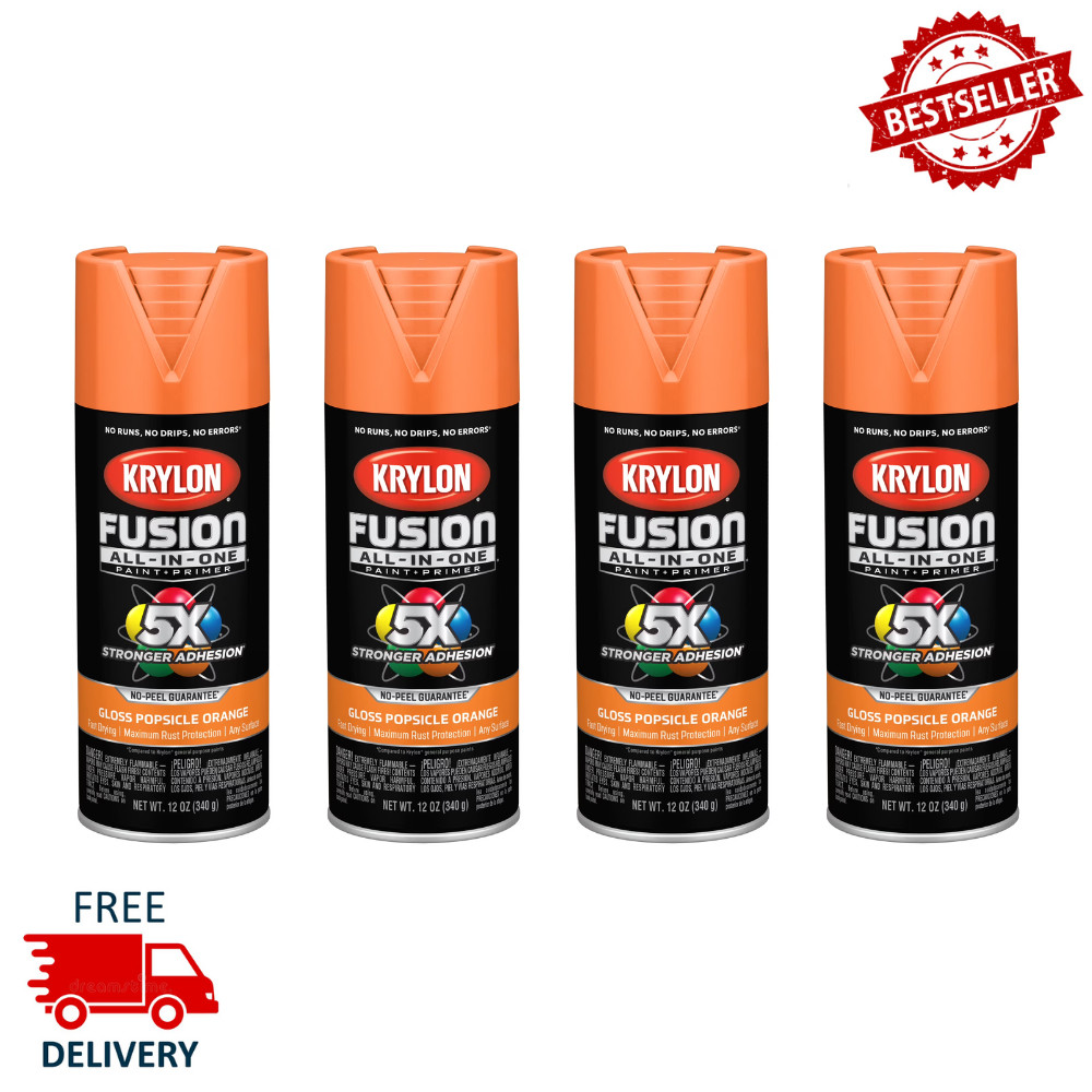 Krylon Fusion All-In-One Spray Paint, Popsicle Orange Gloss, 12 oz, 4 Pack Spray